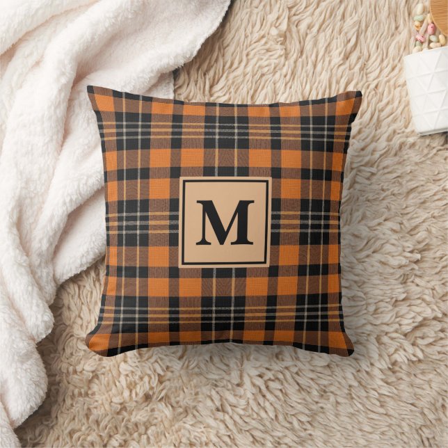 Monogramm Kariert Tartan Orange Black Kissen (Decke)
