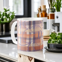 Monogramm karierte Herbstblätter beige Orange lila Kaffeetasse