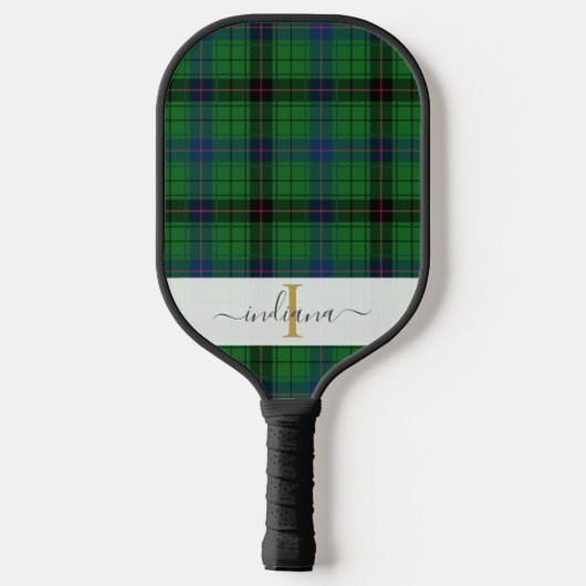 Monogramm Karierter Skriptname Rustic Tartan Pickleball Schläger (Rückseite)