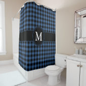 Monogramm Kariertes Prüfmuster Blau und Schwarz Duschvorhang (Beispiel)
