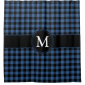 Monogramm Kariertes Prüfmuster Blau und Schwarz Duschvorhang (Vorderseite)