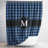 Monogramm Kariertes Prüfmuster Blau und Schwarz Duschvorhang