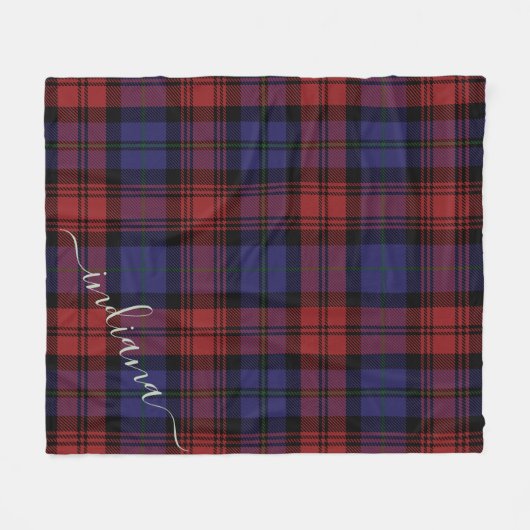Monogramm Kariertes Tartan Lila rustikaler Name Fleecedecke (Vorderseite (Horizontal))
