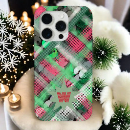 Monogramm kariertes Tartan-Rotgrün-Fest Case-Mate iPhone Hülle