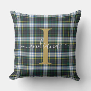 Monogramm Karo Tartan Rustikal Grün Mutter Geburts Kissen