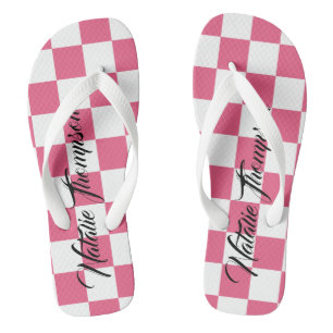 Monogramm Karomuster in rosa und weiß für sie Badesandalen