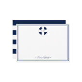 Monogramm-Karte für Navy und White Strip Mitteilungskarte (Vorderseite/Rückseite Beispiel)