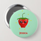 Monogramm Kawaii Erdbeerfrüchte auf Türkis Button (Vorne & Hinten)