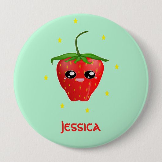 Monogramm Kawaii Erdbeerfrüchte auf Türkis Button (Vorderseite)
