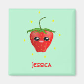 Monogramm Kawaii Erdbeerfrüchte auf Türkis Magnet (Vorne)