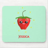 Monogramm Kawaii Erdbeerfrüchte auf Türkis Mousepad (Vorne)