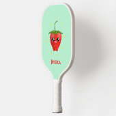 Monogramm Kawaii Erdbeerfrüchte auf Türkis Pickleball Schläger (Links)
