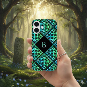 Monogramm-Keltischer Knoten Grün Türkis iPhone 16  Hülle