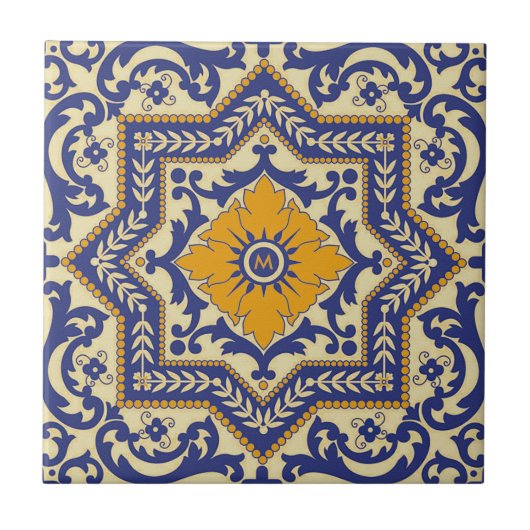 Monogramm-Keramik Azulejo Art-Blau-Fliese Fliese (Vorderseite)