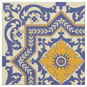 Monogramm-Keramik Azulejo Art-blaues orange Gewebe Stoff (Nahaufnahme)