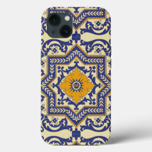 Monogramm Keramik im Azulejo-Stil Blaue Orangefarb Case-Mate iPhone Hülle