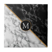 Monogramm Keramik Tile Imitate Schwarz-weiß Marmor Fliese (Vorderseite)