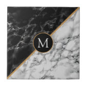 Monogramm Keramik Tile mit Imitaten Schwarz-weiß M Fliese (Vorderseite)