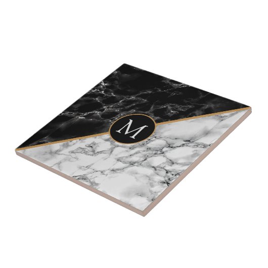 Monogramm Keramik Tile mit Imitaten Schwarz-weiß M Fliese (Seite)