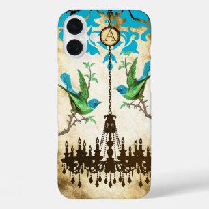 Monogramm Kirschblüten-Vogel-Kronleuchter iPhone 16 Plus Hülle