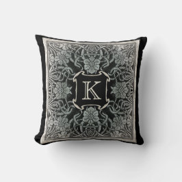 Monogramm-Kissen der Vintagen Rose in Schwarz Kissen
