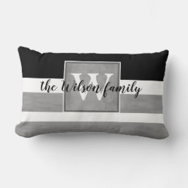 Monogramm-Kissen, grau und weiß Lendenkissen