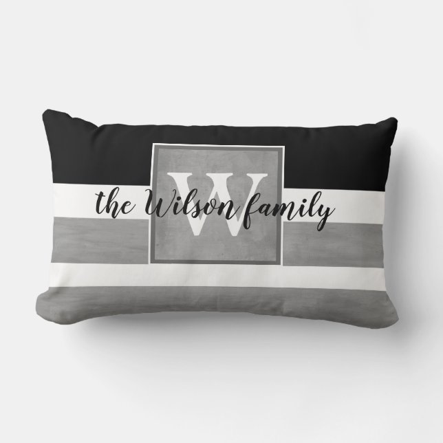 Monogramm-Kissen, grau und weiß Lendenkissen (Vorderseite)