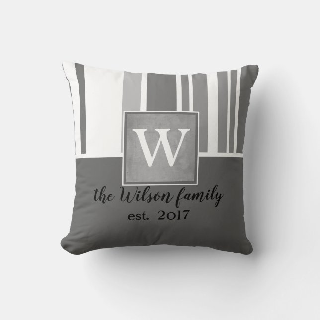 Monogramm-Kissen in Grautönen und Weiß Kissen (Vorderseite)