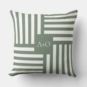 Monogramm-Kissen mit grünen Streifen, Geschenk für Kissen