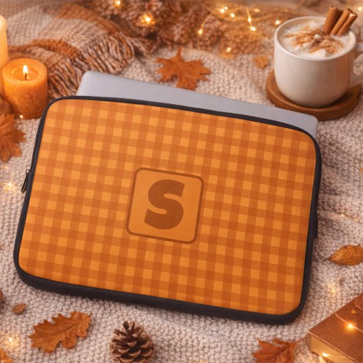Monogramm-Klassik-Kürbis-Herbst-Gingham-Karo Laptopschutzhülle