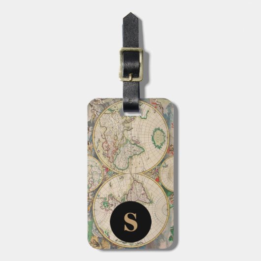 Monogramm-Klassiker-Reise Vintage-Weltkarte Gepäckanhänger (Vorderseite vertikal)