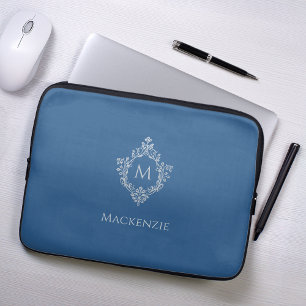 Monogramm Klassisch Blau Vintage Elegantes Wappen  Laptopschutzhülle