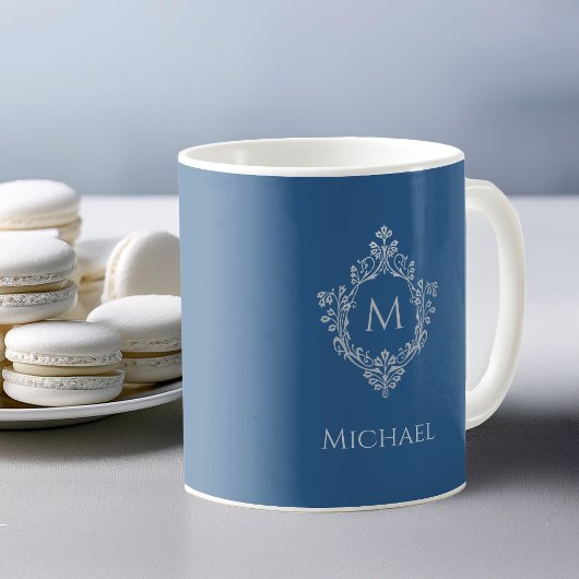 Monogramm Klassisch Blau Vintage-Wappen Initiale & Kaffeetasse