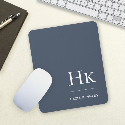 Monogramm klassisch elegant navyblau weiß Initiale Mousepad