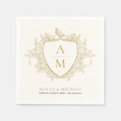 Monogramm klassisch elegante goldene florale Wappe Serviette (Vorderseite)