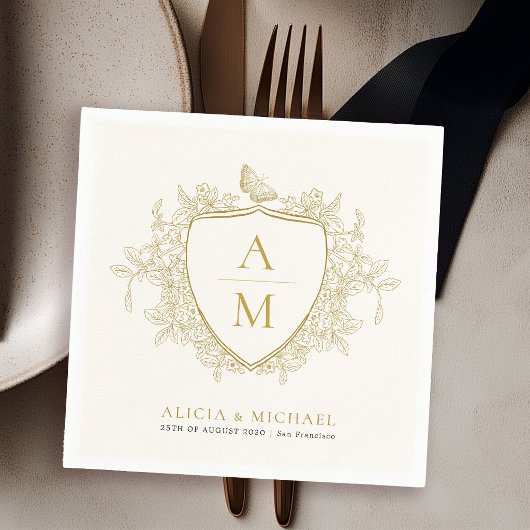 Monogramm klassisch elegante goldene florale Wappe Serviette