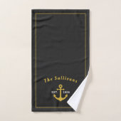 Monogramm Klassischer Maritimer Anker Schwarz Gold Badhandtuch Set (Handtuch)
