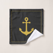 Monogramm Klassischer Maritimer Anker Schwarz Gold Badhandtuch Set (Waschlappen)