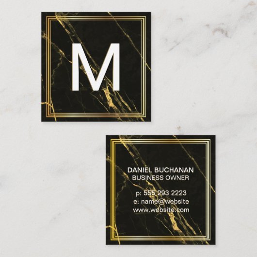 Monogramm | Klassischer Rahmen | Schwarzer Goldmar Quadratische Visitenkarte (Vorne/Hinten)