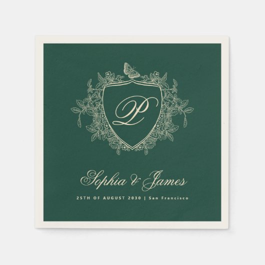 Monogramm klassisches klassisches smaragdgrünes Ho Serviette (Vorderseite)
