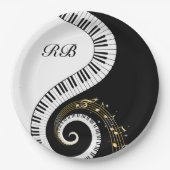 Monogramm-Klavier-Schlüssel und musikalische Pappteller (Vorderseite)