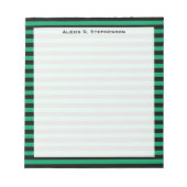 Monogramm Kleeblatt Grün und Schwarz Streifen Notizblock (Vorderseite)