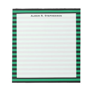 Monogramm Kleeblatt Grün und Schwarz Streifen Notizblock