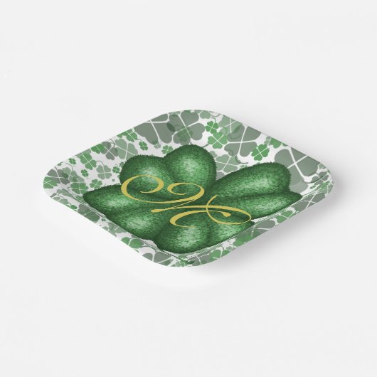 Monogramm-Kleeblatt Pappteller (Gewinkelt)