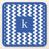 Monogramm Kobaltblau Fettes Wellenmuster Rechteckiger Pappuntersetzer (Vorderseite)
