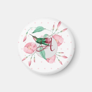 Monogramm-Kolibri Rosa Minze Floral Deko Magnet