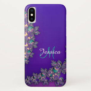 Monogramm-königlicher lila Fraktal-Kasten iPhone X Hülle