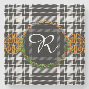 Monogramm-königlicher Stewart Schwarzweiss-Tartan Steinuntersetzer