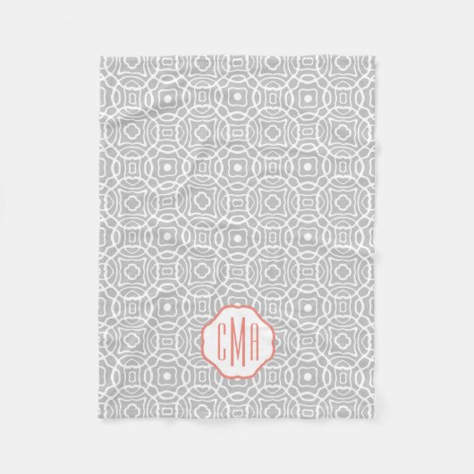 Monogramm Koralle und Graue Quatrefolie Fleecedecke (Vorderseite)