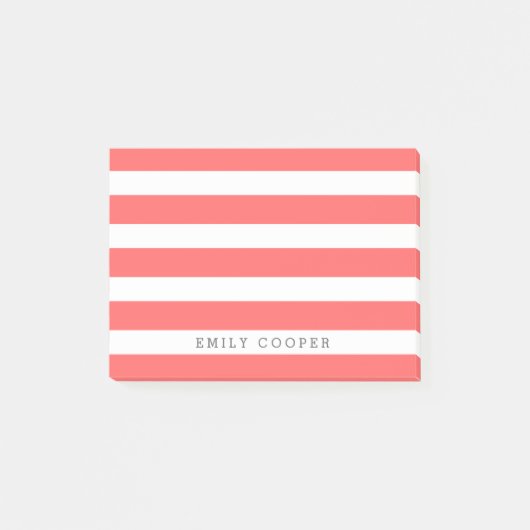 Monogramm Korallen und klassische Streifen Post-it Klebezettel (Vorderseite)